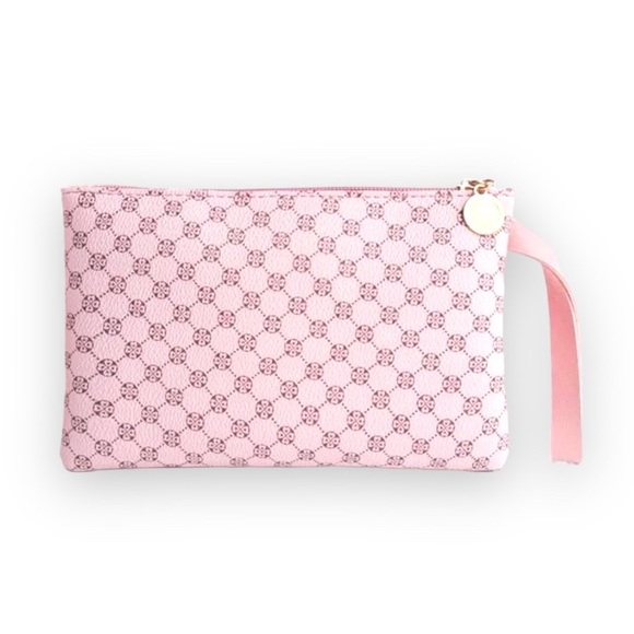 Handbags - New Baby Pink Celtic Pattern Faux Leather Gold Hardware Clutch Wristlet Large